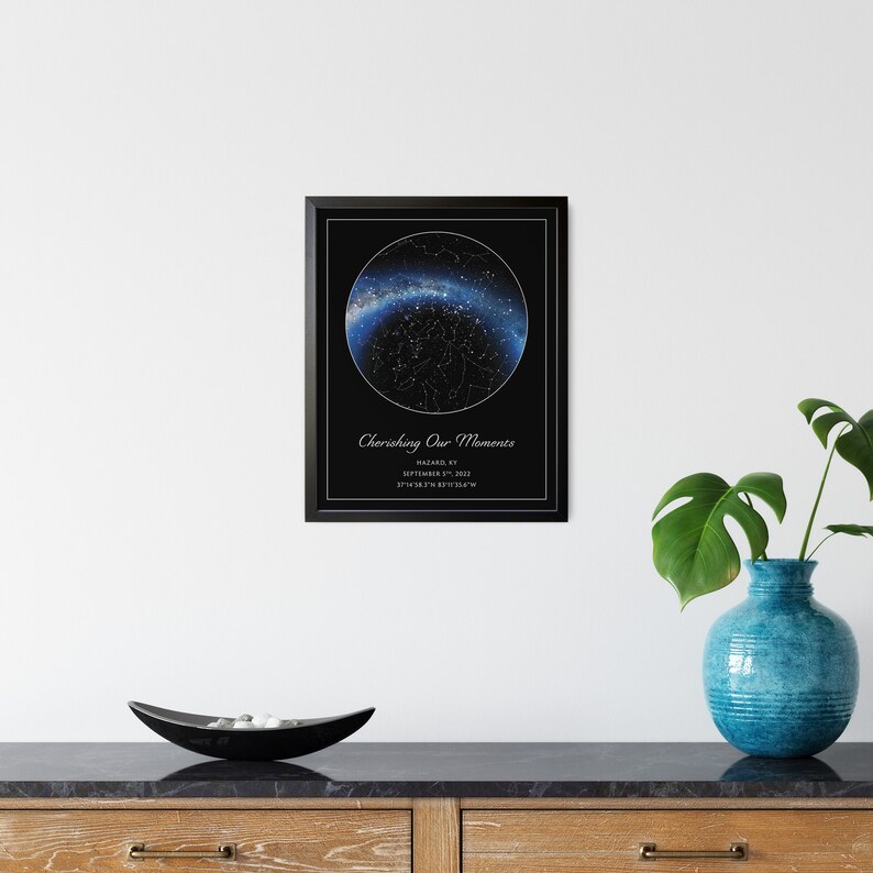 Custom Star Map Framed Poster REAL Night Sky Custom Star Poster Constellation Star Map Personalized Gift Her for Him Black