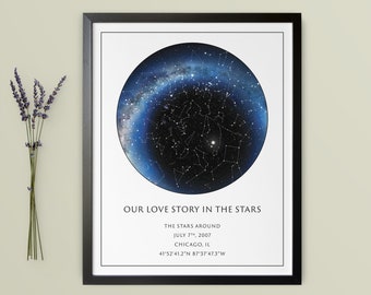 Custom Star Map, Most REALISTIC Night Sky Print, The Perfect Personalized Anniversary Gift, printed & framed poster