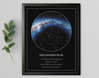 Customized Star Map, Realistic Night Sky Map, Personalized Star Poster, Constellation Map, Wedding Gift, PRINTED POSTER