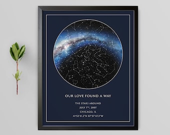 Customized Star Poster, Realistic Night Sky Map, Personalized Star Map, Anniversary Gift, Constellation Map,  FRAMED PRINTED POSTER 12 x 16