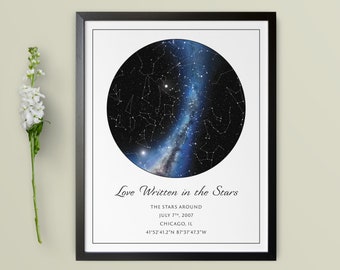 Wedding Day Gift for Bride from Groom, Personalize Wedding Gift for Couple, Night Sky Star Chart Print with Constellations, Newlywed Gift