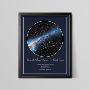 Night Sky Print Star Custom Map Personalize First Anniversary Gift Him Her Framed Print Celestial Unique 1st Paper Wedding Constellation