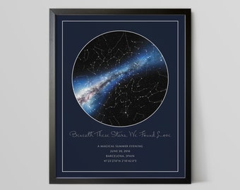 Night Sky Print Star Custom Map Personalize First Anniversary Gift Him Her Framed Print Celestial Unique 1st Paper Wedding Constellation