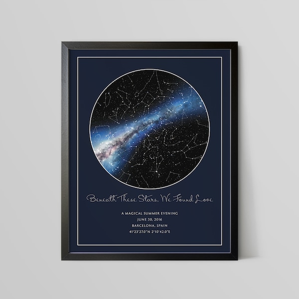 Night Sky Print Star Custom Map Personalize First Anniversary Gift Him Her Framed Print Celestial Unique 1st Paper Wedding Constellation