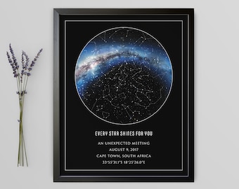 Custom Star Map - Unique Romantic Gift for Him or Her - Personalized Night Sky Print by Date - Perfect Valentine's Day or Anniversary Gift