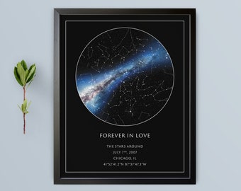 Custom Constellation Star Map Night Poster - Personalized Anniversary Gift - Gift for Him / Her - Gift for Husband / Wife - Custom Night Sky