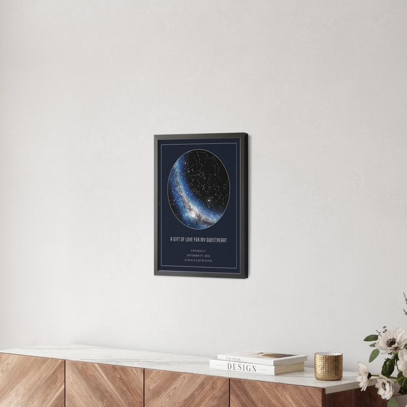 Custom Star Map Framed Poster REAL Night Sky Custom Star Poster Constellation Star Map Personalized Gift Her for Him Blue