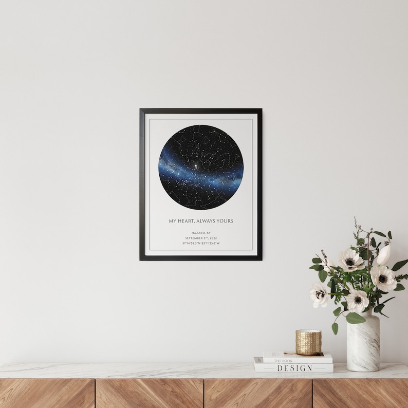 Custom Star Map Framed Poster REAL Night Sky Custom Star Poster Constellation Star Map Personalized Gift Her for Him White