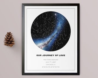 Customized Star Poster, Realistic Night Sky Map, Personalized Star Map, Anniversary Gift, Constellation Map, Framed, Printed, Digital Poster