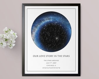 Custom Star Map - Framed Star Map by Date - Wedding Constellation Art Print - Engagement Star Map - Night Sky Print