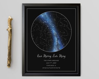 Custom Star Map, Framed Night Sky Map, Custom Star Poster, Constellation Map, Anniversary Gift | BLACK FRAMED