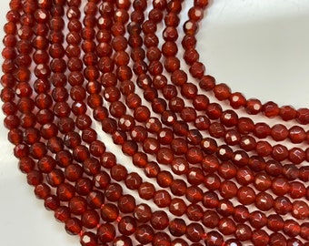 Carnelian Facet Cut Round Beads; 4mm