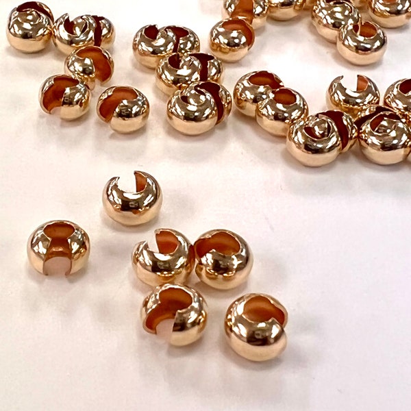 14k Gold Filled Crimp Covers, 3mm or 4mm; Made in USA, Bulk Savings Available!!