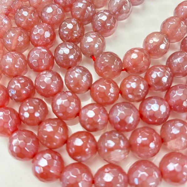 Mystic Pink Quartz Faceted Round Beads; 8mm, 10mm