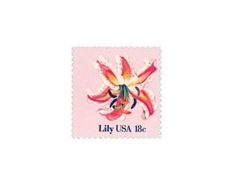 10 Pink Lily Postage Stamps // UNUSED // 18 Cent Postage // Botanical Postage // floral // garden wedding // Vintage