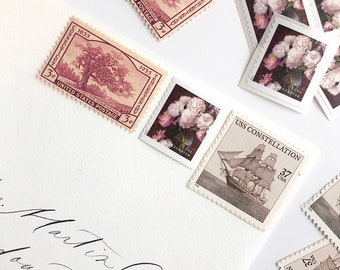 Vintage Postage Set // UNUSED // 1.06 in postage // pre-curated // wedding postage // blush // pink // botanical // floral // peony