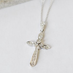 18k White Gold and Natural Diamond Cross Pendant