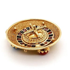 14k Vintage Enameled and Natural Jeweled Roulette Wheel Charm