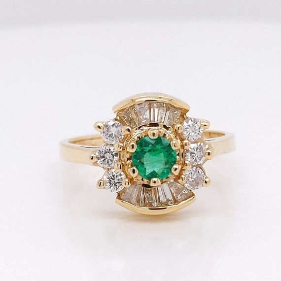 14k Yellow Gold Natural Emerald & Mined Diamond R… - image 1