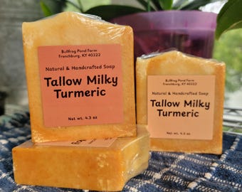 Jabón de cúrcuma con leche de cabra, elaborado artesanalmente con leche de cabra y aceites esenciales.