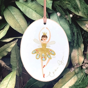 Personalized Ornaments for Christmas, Custom Wood Oval Ornaments with Kids Names and Year, Girl Dancer