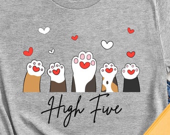 Youth High Five Cat Paws Bella Canvas T-shirt, Cat Lover's Tee, Kids Cat T-shirt, Girls Graphic Tee, Girls Cat T-shirt, Cute Cat T-shirt