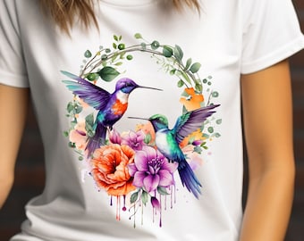 Kolibri Bella Canvas Tee, Kolibri T-Shirt, Damen T-shirt, Aquarell Kolibris, Birdwatcher Bekleidung