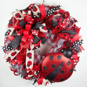 LadyBug Wreath, LadyBug Front Door Wreath, Everyday Wreath, Summer Wreath, Spring Wreath, LadyBug Deco Mesh, LadyBug Wreath with Bow