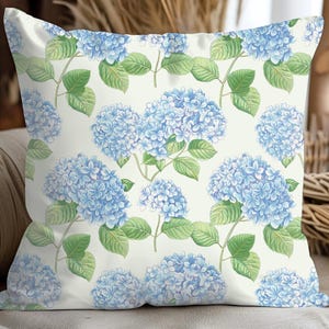 Blue Hydrangea Pillow, Floral Pillow, Botanical Throw Pillow, Hydrangea Decor, Blue Throw Pillow, Trendy Square Pillow