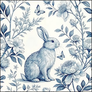 Blått Chinoiserie-kaninörngott, blommigt bomullsöverdrag