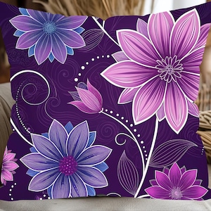Vibrant Purple Floral Pillow with Insert, Purple Flower Pillow, Vibrant Purple Pillow , Spring Pillow, Premium Pillow