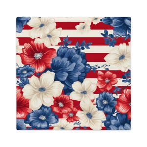 Shabby Chic Patriotic Pillowcase. Red White Blue Throw Pillowcase, July 4th Pillow cover, Patriotic Pillowcase, Floral Throw Pillow cover,