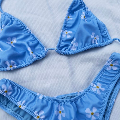 Baby Blue Floral DEADSTOCK VINTAGE Inspired Bikini Cheeky Etsy Canada