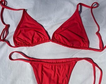 Solid Pink Adjustable Thong/ Cheeky Bikini | Custom String Bikini Set | Original Print | Bikini Top & Bottom | Swimwear Basics