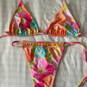 WATER COLOR FLORAL Painted Vintage Inspired Adjustable Thong/Cheeky Style  Printed Bikini 100% Original Custom Printed String bikini Set