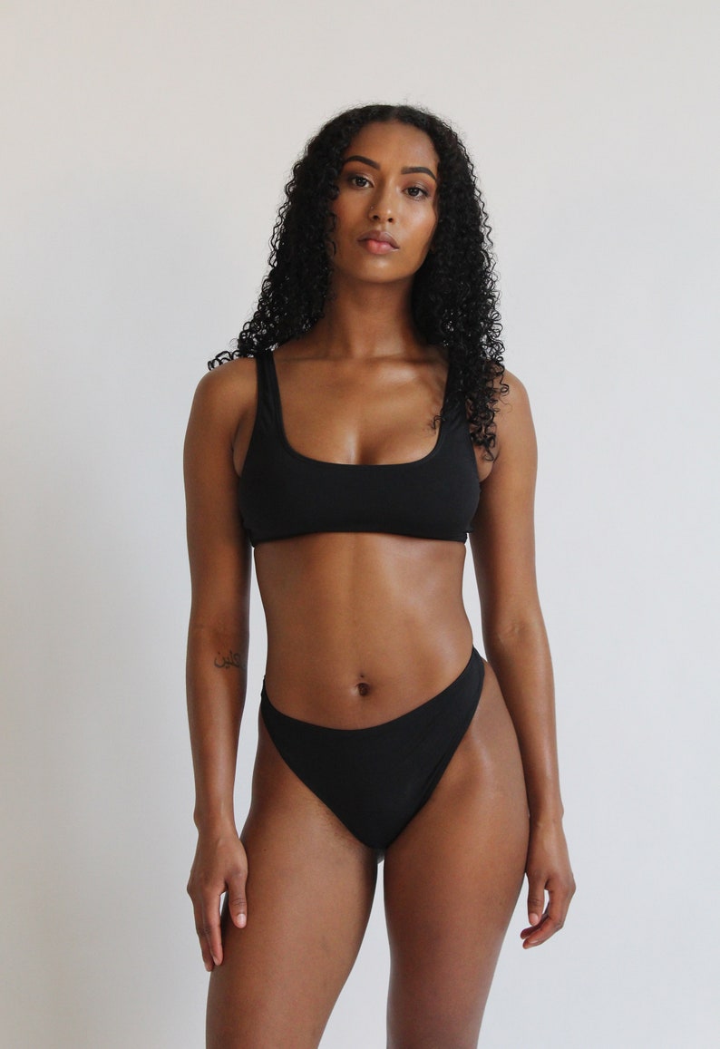 CLEARANCE SPORTS BRA Bikini Top Black Square neck bikini Etsy
