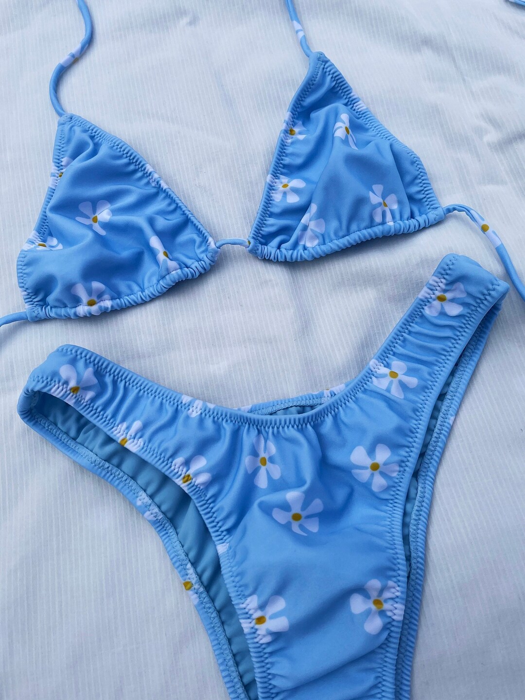 Baby Blue Floral DEADSTOCK VINTAGE Inspired Bikini Cheeky Bottom