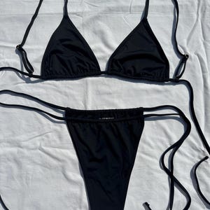 Solid Black Adjustable Thong/Cheeky Style Printed Bikini 100% Original Custom String bikini Set Bikini top and bottom bikini basics swimwear