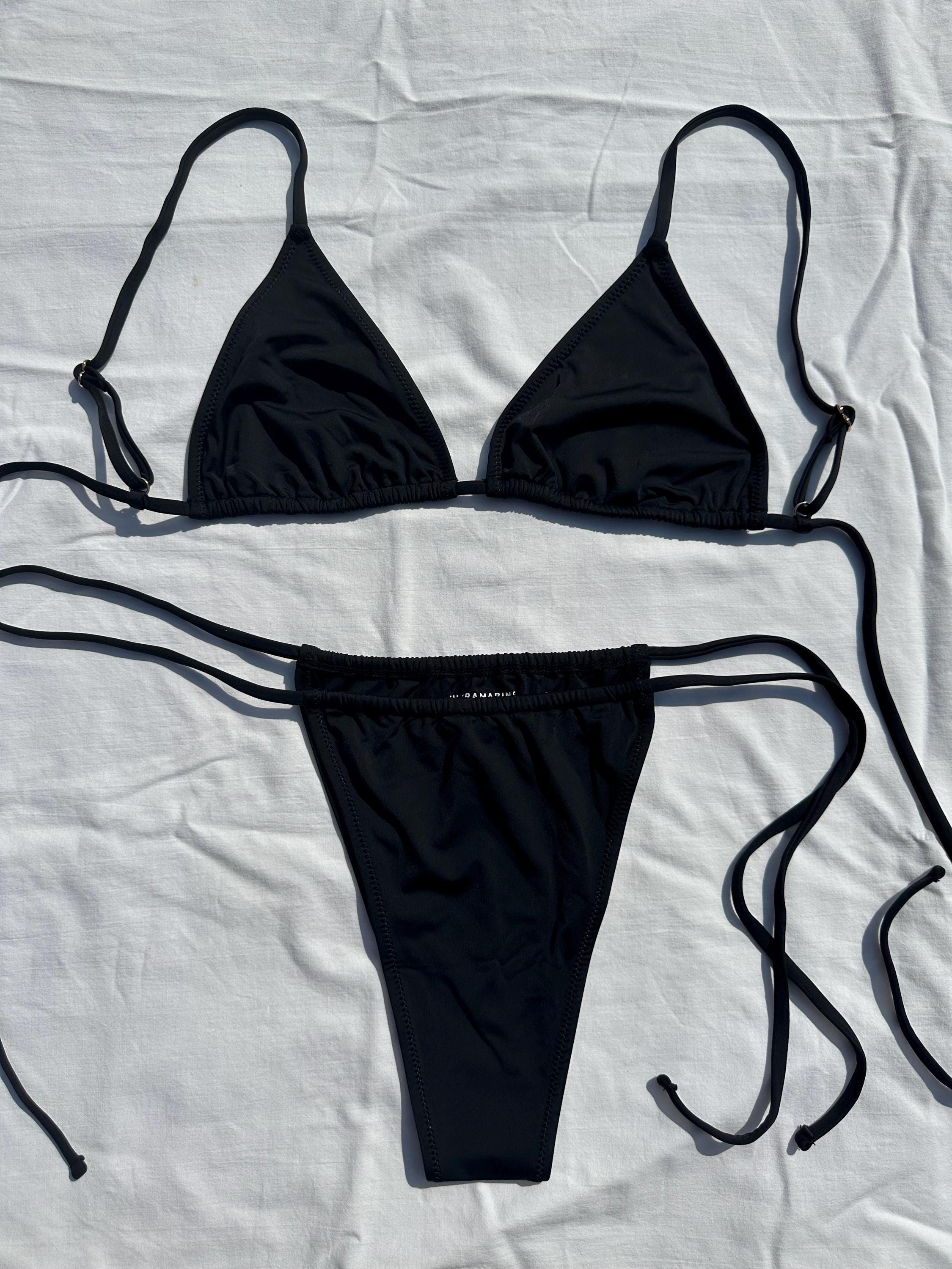Solid Black Adjustable Thong/Cheeky Style Printed Bikini 100% Original Custom String bikini Set Bikini top and bottom bikini basics swimwear