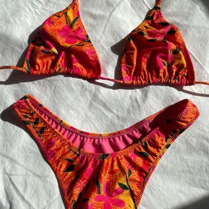 DEADSTOCK VINTAGE inspired bikini- Thong Style Hawaiian Hibiscus Printed Bikini 90s 80s 100% original custom print adjustable string bikini