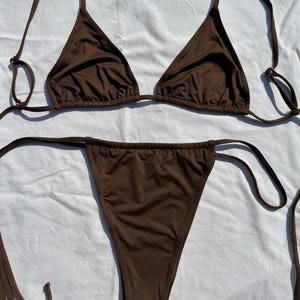 Solid Brown Adjustable Thong/Cheeky Style Bikini 100% Original Custom String bikini Set Bikini top and bottom bikini basics swimwear