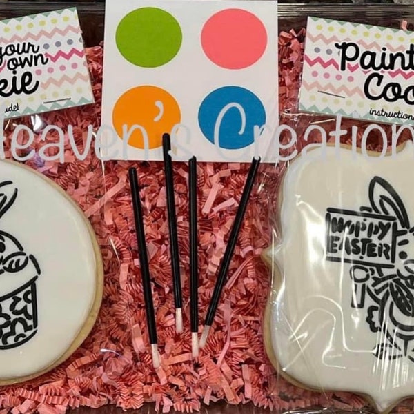 Easter Bunny themed paintable sugar cookie, PYO, gift boxed, cookies, classroom treats, with paint brush, Easter PYO Cookies