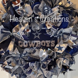 Dallas Cowboys Wreath _Navy Silver White w/Custom print Cowboys Ribbon
