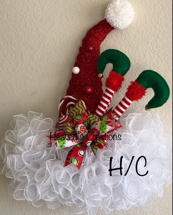 Elf Feet Santa Hat Wreath W/handmade 