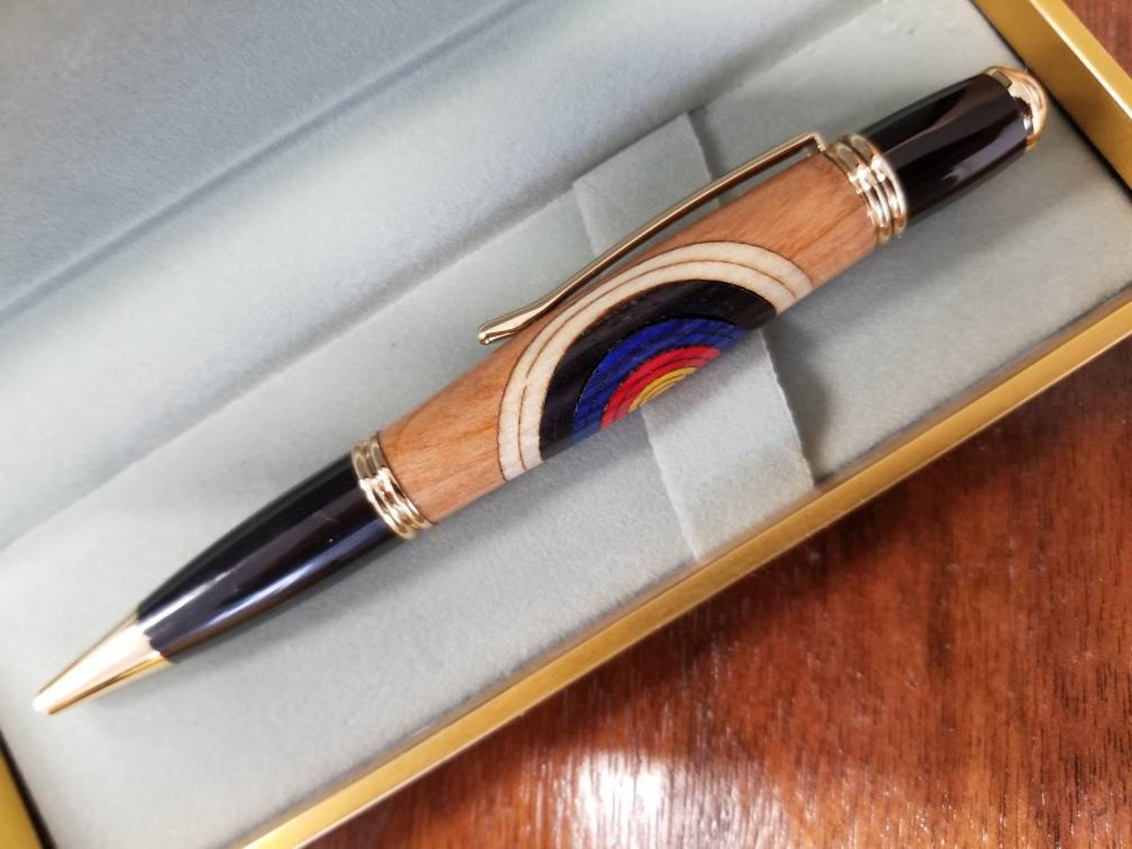 Handcrafted Inlayed Target Ballpoint Pen in a Black Velour Etsy