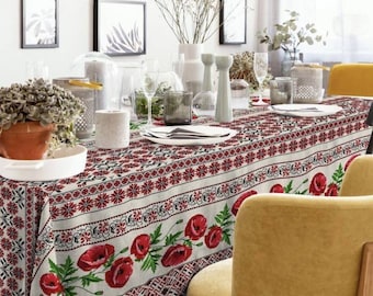 Ukrainian linen tablecloth,Ukrainian poppies tablecloth,Ukrainian style,Ukrainian tablecloth, Save Ukraine,Pray of Ukraine,Stay with Ukraine