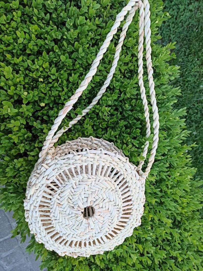 Round Straw Bag Wicker Bag Round Straw Purse Circle Bag Etsy