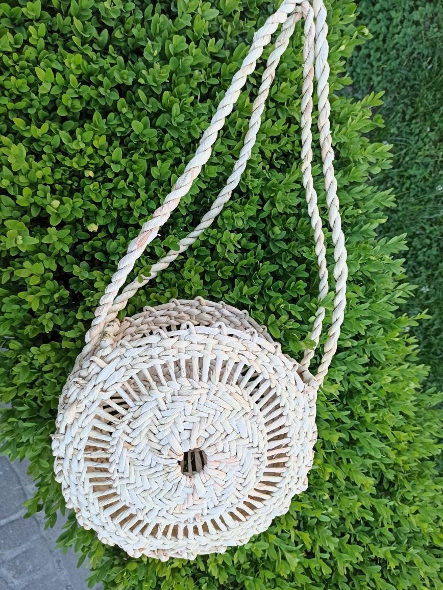 Round Straw Bag Wicker Bag Round Straw Purse Circle Bag Etsy