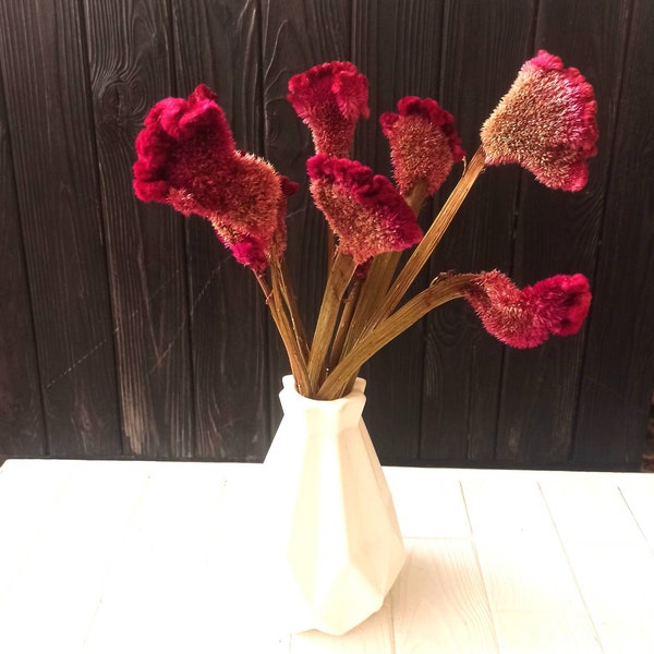 15 Dried Celosia,Dried Celosia Cockscomb Burgundy,Bunch of rose pink celosia cockscomb, dark pink dried flowers, pink flower bunch