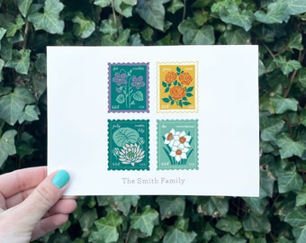 Custom Birth Flowers Print - 5x7, 8x10, 11x14 - Birth Flower Stamps